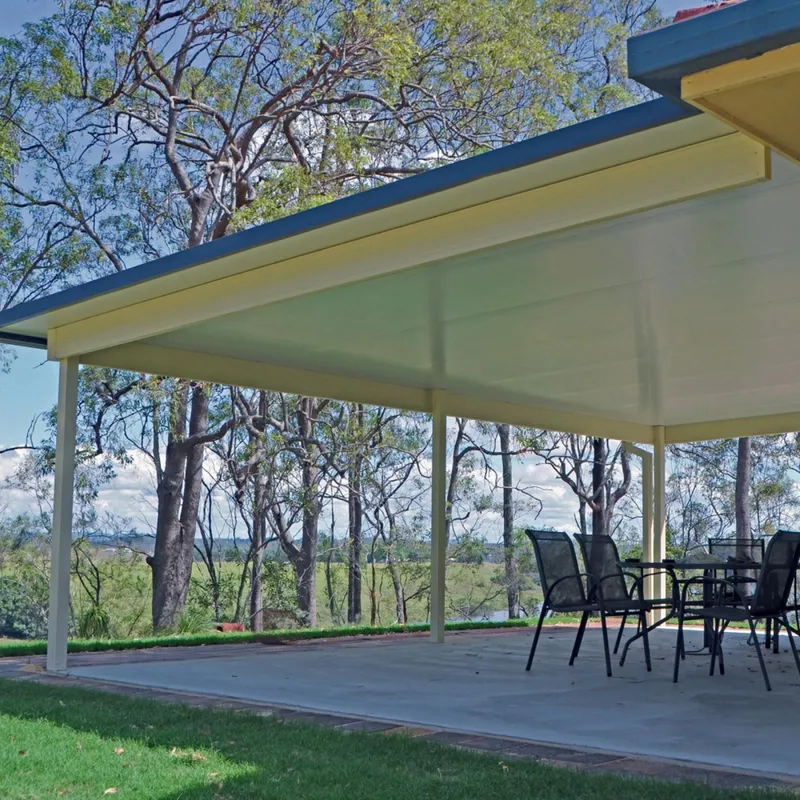 Insulated patio roof with concealed downlights and ceiling fan — Charlestown, NSW