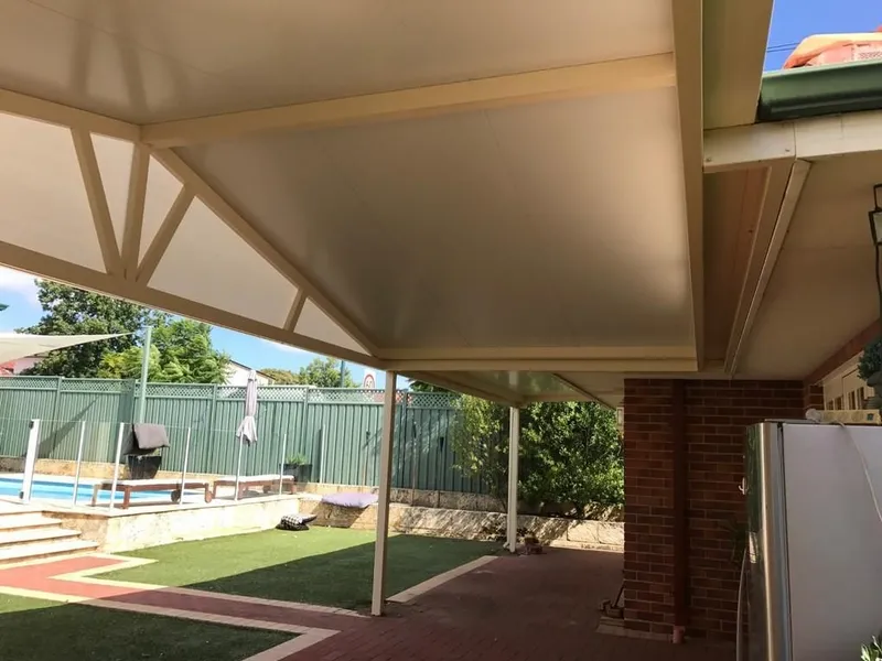 Insulated patio creating a cool, shaded outdoor lounge — Camden, NSW