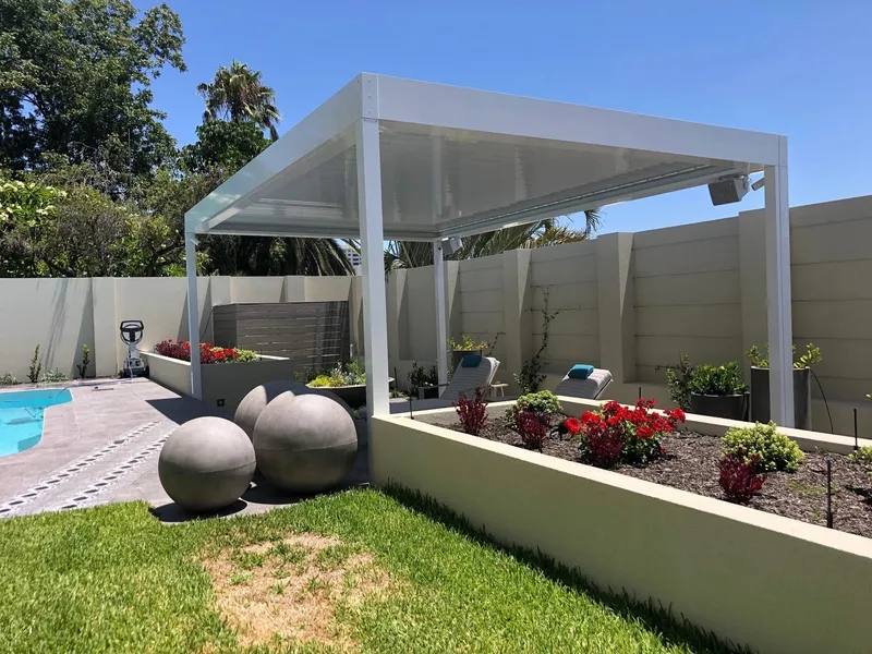 Pergola with integrated downlights for evening entertaining — Parramatta, NSW