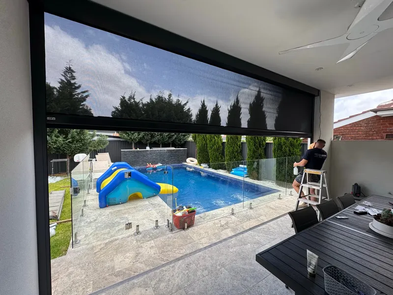 Custom-fitted outdoor blinds creating an all-weather room — Charlestown, NSW
